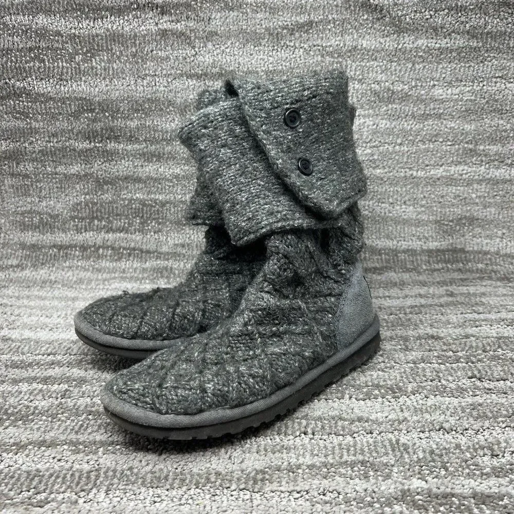 UGG Australia Sz 6 Womens Lattice Cardy 3066 Gray Winter Boots Knit Round Toe